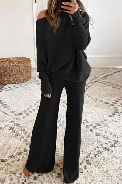 Zweiteiliges Set mit Langarm-Top und weiter Hose für Damen | Ideal für den Alltag