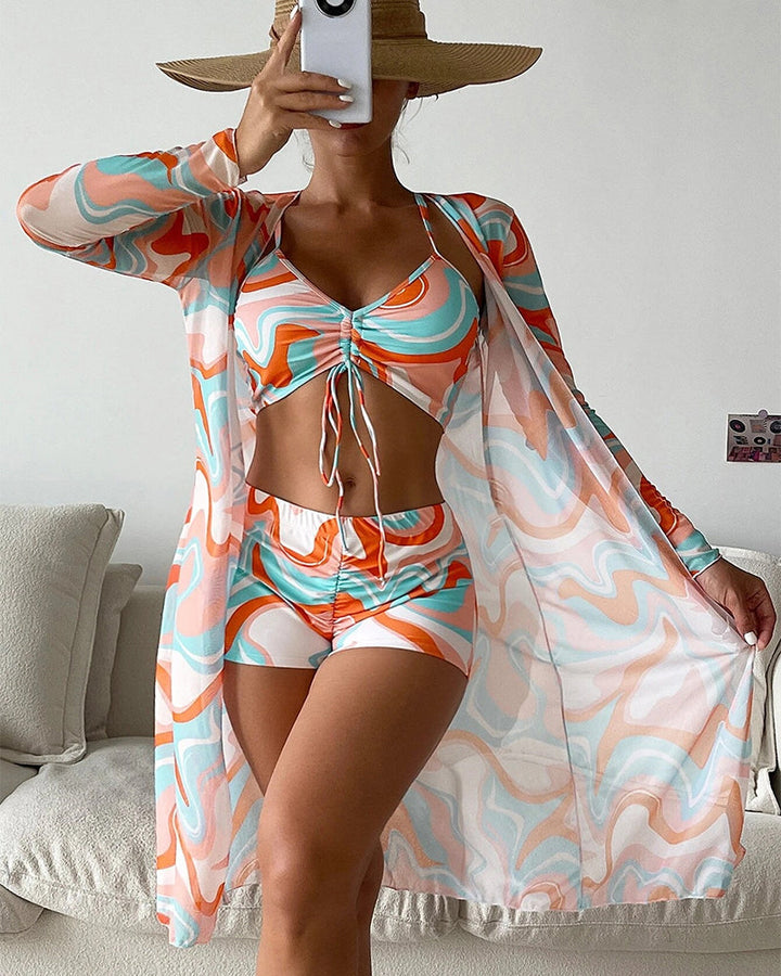 Evarina - Dreiteiliges Bikini-Set mit Print